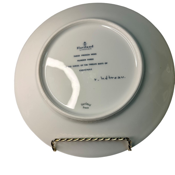 Replacement 1972 Haviland Limoges Plate 12 Days of Christmas,  Three French Hens - Picture 2 of 2